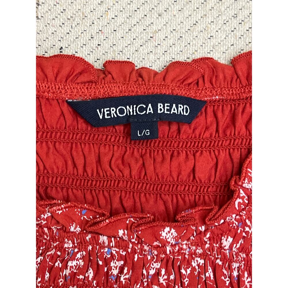 Veronica Beard Red Floral Smocked Puff-Sleeve Top - Picture 4 of 12